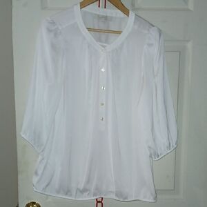 LOFT White Sheer Button-Front Peasant Blouse